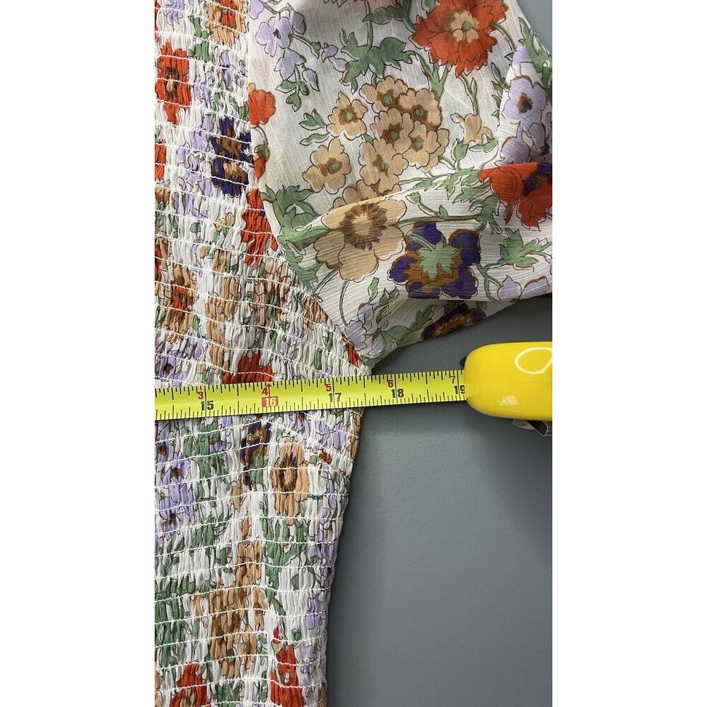 Veronica Beard Kali Top Multicolor Floral Print Smocked Spring Designer Size 10 - Picture 10 of 12